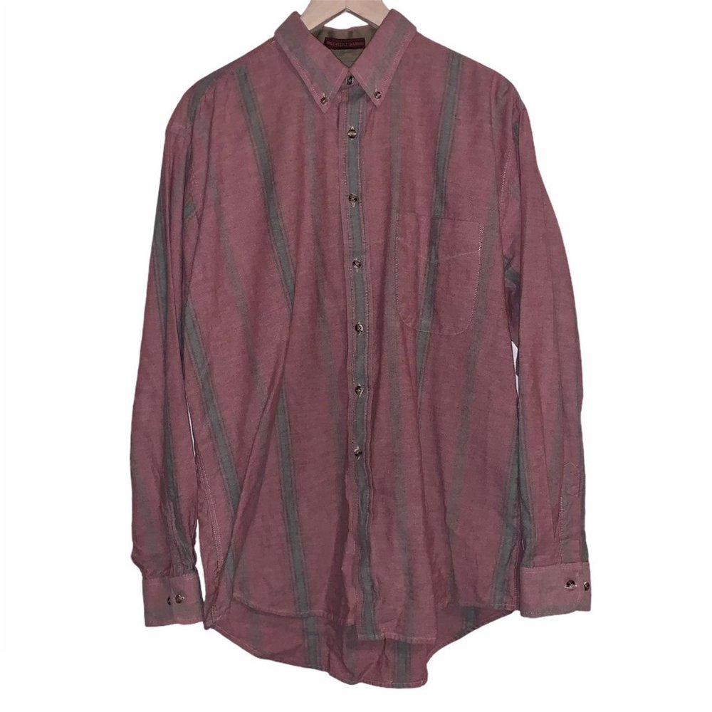 Vintage 90s Oakton Limited Pastel Red & Green Stripe Button Up Shirt